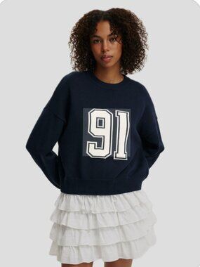 Cotton On Navy Varsity Crewneck Sweater, size S